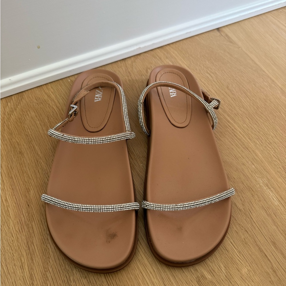 Zara Tan Sandals with Silver Straps